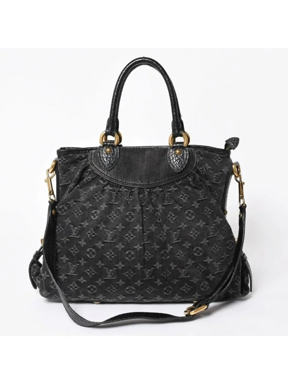 Louis Vuitton Handbag Monogram Denim Neo Cabby GM Black Leather 2-Way